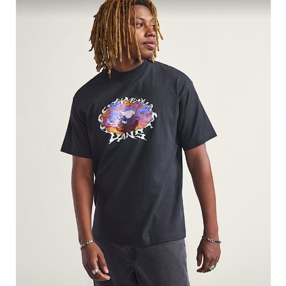 Vans Mens Dome Zone Short Sleeve Graphic T-Shirt Black Skull Sunset Loose Fit XL